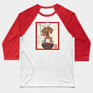 Cute Doxie grilling hot dogs on tailgate grill Baseball T-Shirt